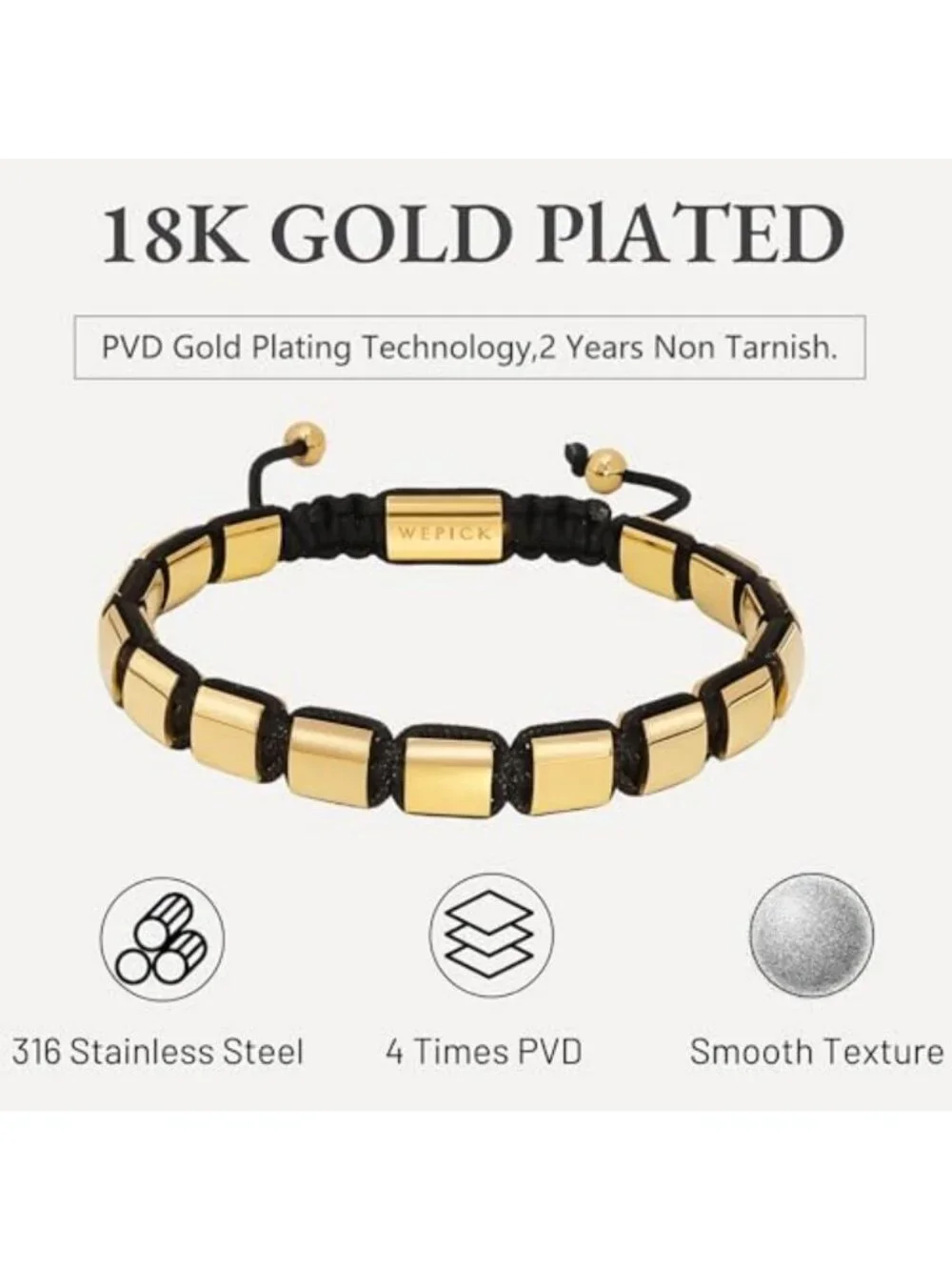 Men's Adjustable 18K Gold Plated Chain Link Bracelet with Beads - Stylish